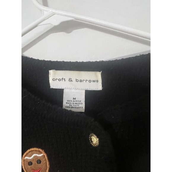 Croft And Barrow Christmas Sweater Medium Black￼￼ Santa Gingerbread Snowman ugly - Picture 3 of 6